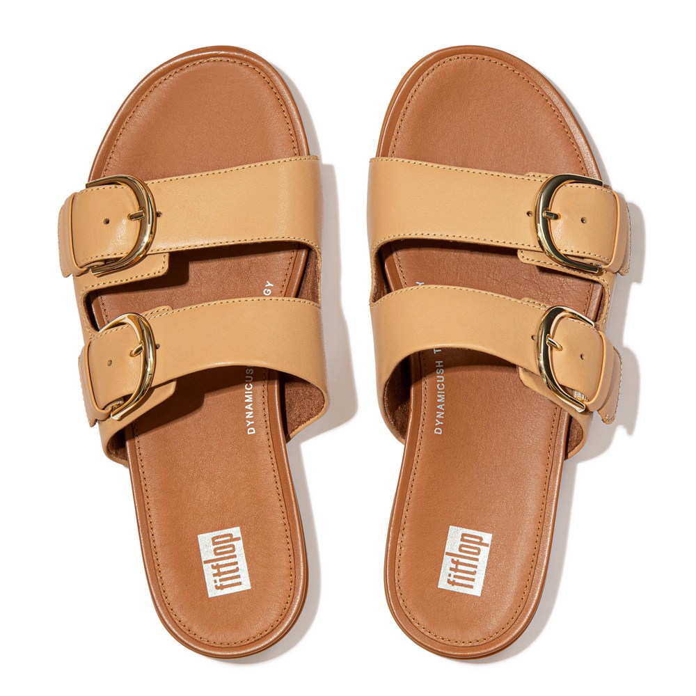 Fitflop Womens Slides Brown - Gracie Buckle Leather - 63DHXCAYN